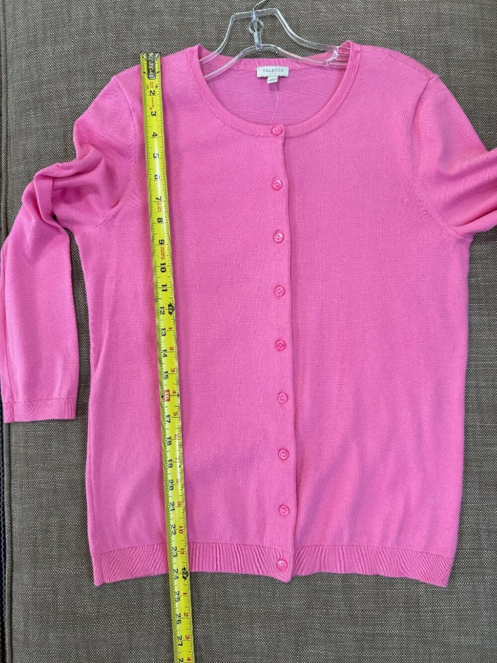 Talbots Bubble Gum Pink Cotton Blend Button Down Cardigan Crew Neck Size M NEW - Picture 9 of 11